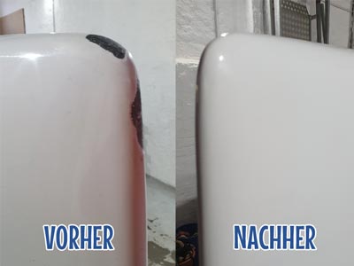 GFK Gelcoat Reparatur nach Schaden am Bug